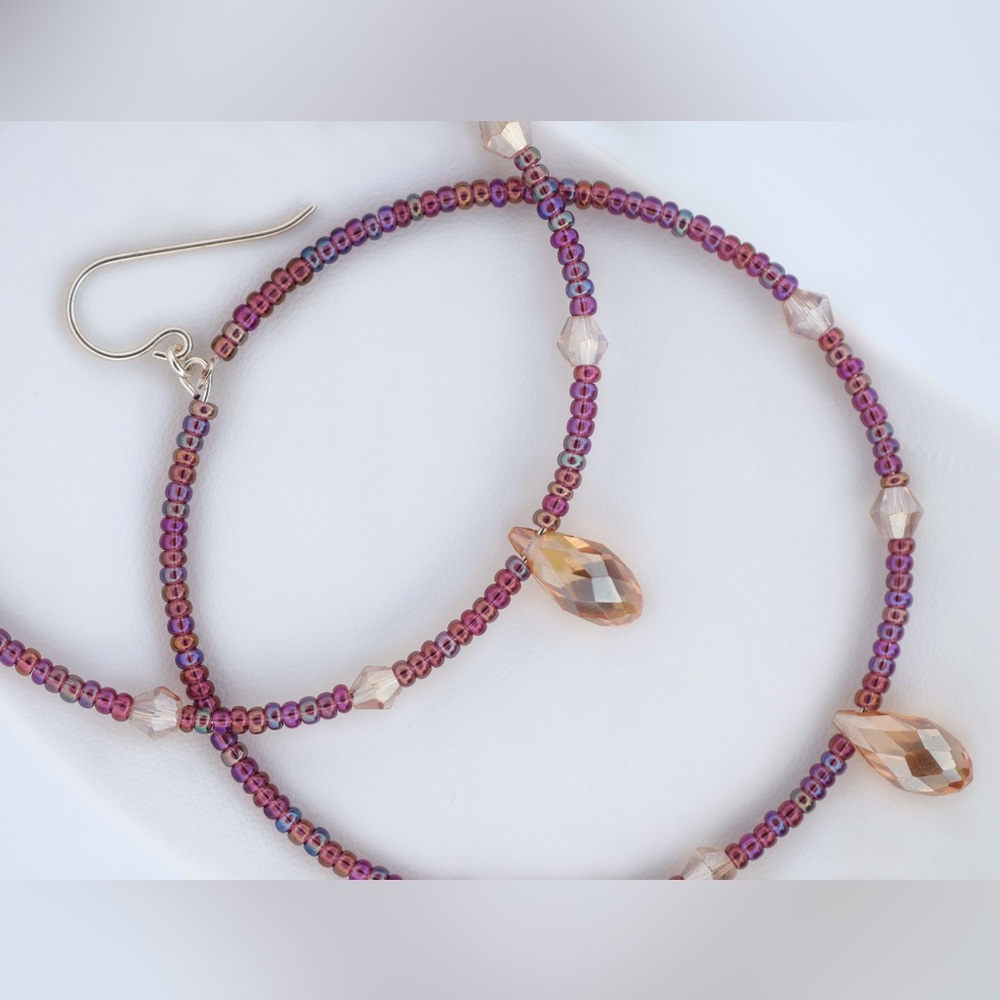Sage’s Aura | Rainbow Iris + Honey | Handmade Beaded Hoops Earrings NWOT